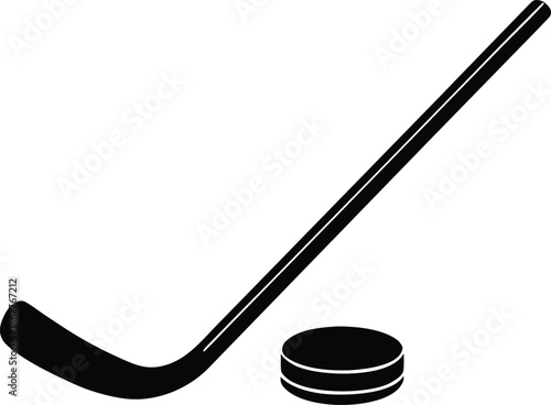 Ice hockey stick and puck icon, Winter sport equipment game symbol