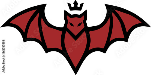 Red King Bat Mascot with Crown, Aggressive Vampire Animal Vector Icon for Sports Team