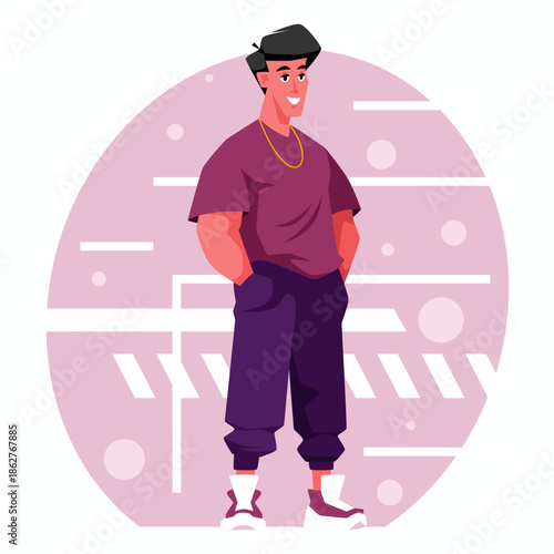 Teenager in a T-shirt, sweatpants and sneakers. Vector graphics