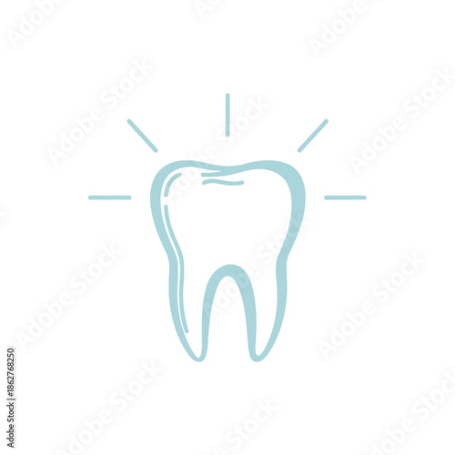 A glowing tooth icon in a modern blue color on a