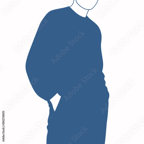 A blue silhouette of a person with their hand in pocket