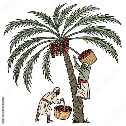Men harvesting dates from palm tree date palm date harvesting