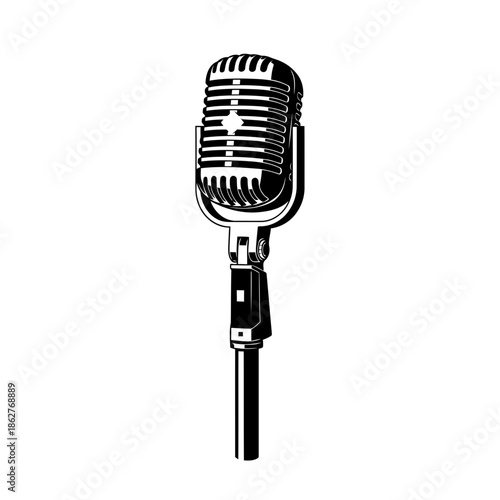 Vintage microphone on stand for music and podcasting