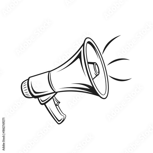 A black and white illustration of a megaphone on a