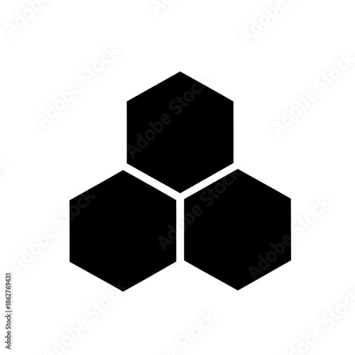 Black hexagons arranged in a triangular formation on a