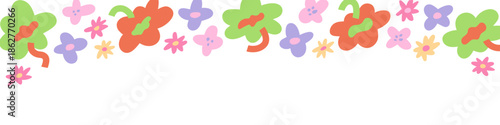 カラフルな花のイラスト　春・ヘッダー・背景・模様・横長