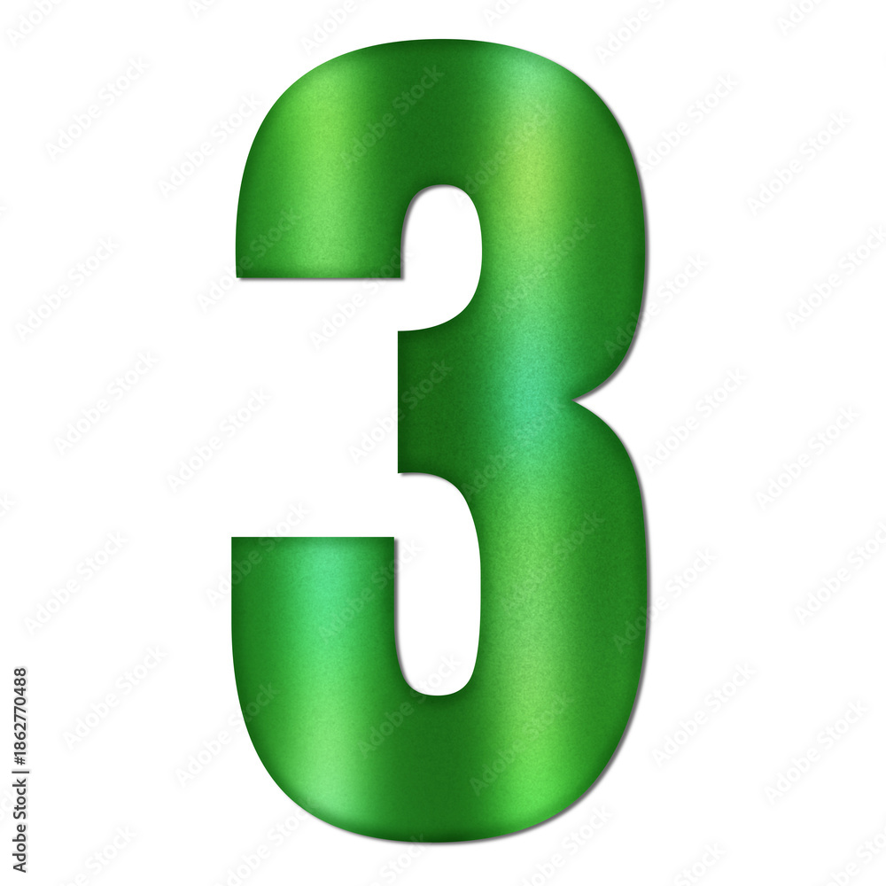 Naklejka premium Shiny Green Number Three Typography Illustration with Shadow Effect, Isolated on Transparent Background – Luxury Numeric Symbol Design