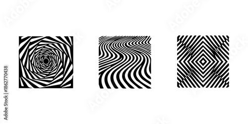 Black and white optical illusion patterns
