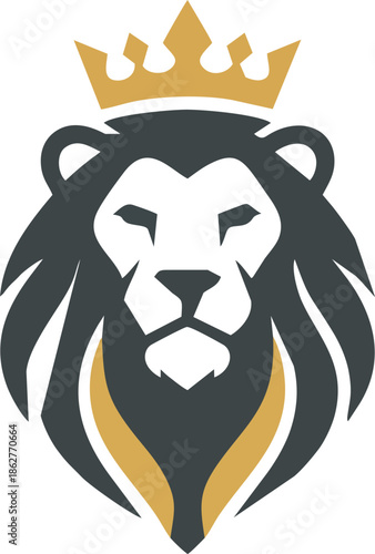 Modern Minimalist Lion King Logo with Elegant Gold Crown