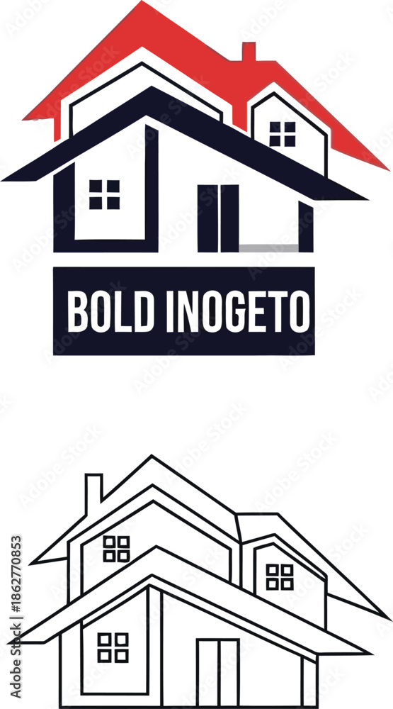Fototapeta premium Modern house logo with city buildings and windows