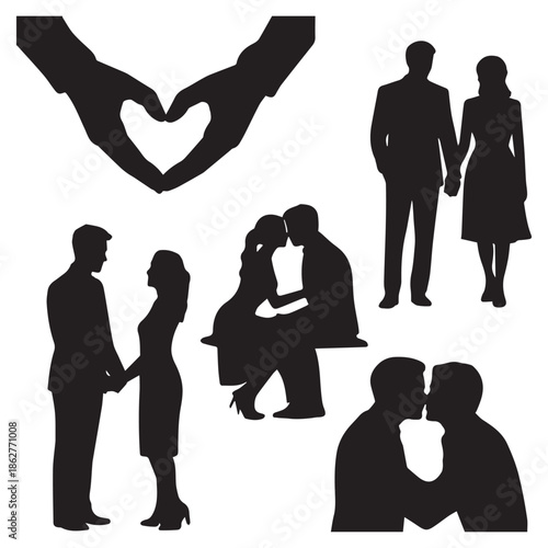 Couple Silhouettes in Love Heart Shapes