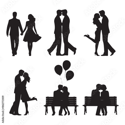 Couple Silhouettes in Love on Transparent