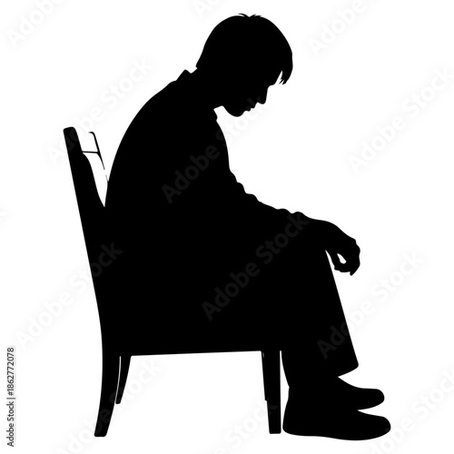Silhouette of a man sitting with head down Vector