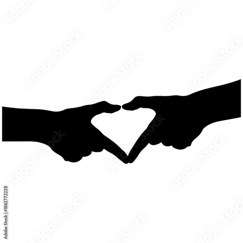 Silhouettes of two hands forming a heart shape against a white background Vector
