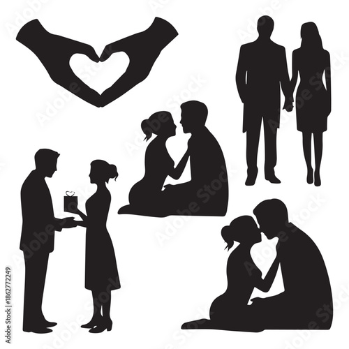 Silhouettes of Couples in Love Posing