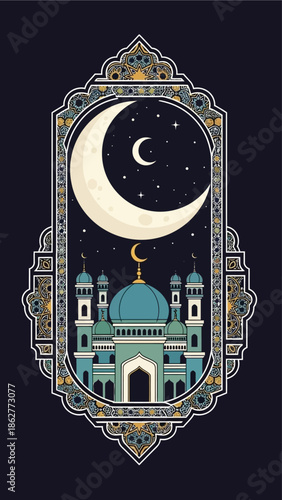 Crescent Moon Highlights Mosque Poster Background for Isra Miraj