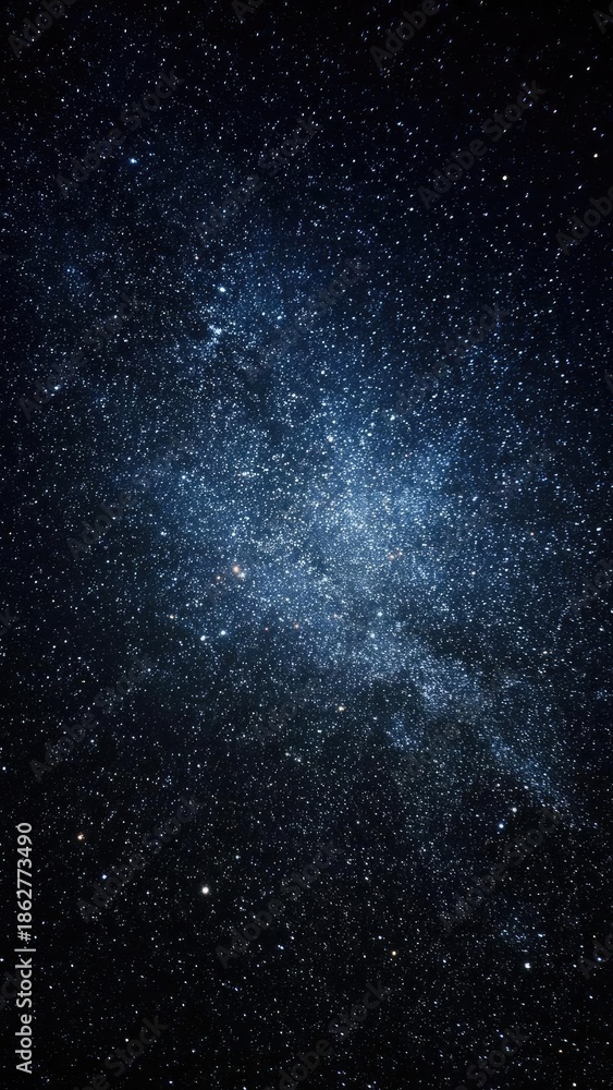 Obraz premium Starry Milky Way field showing a bright, fuzzy star cluster at the center amid countless blue-white stars. Concept Milky Way Night Sky, Bright Central Star Cluster, Blue-White Stars