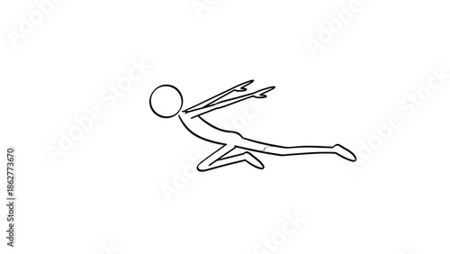 Dynamic Stick Figure Reaching Out and Stretching on Isolated White Background