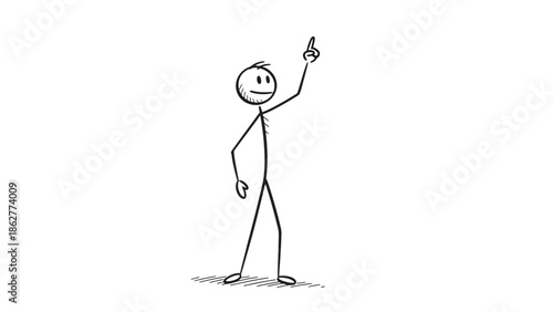 Stick figure pointing finger up, indicating an idea or giving advice, on an isolated white background.