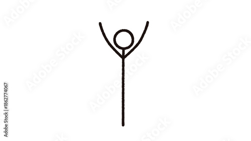 Stick Figure Person Standing and Stretching Arms Upwards Reaching on Isolated White Background, Active and Refreshed
