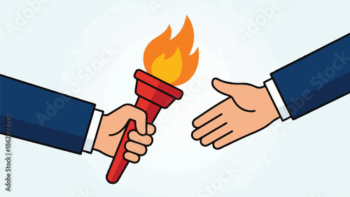 Business Hands Passing Lit Torch for Leadership, Succession, and Legacy