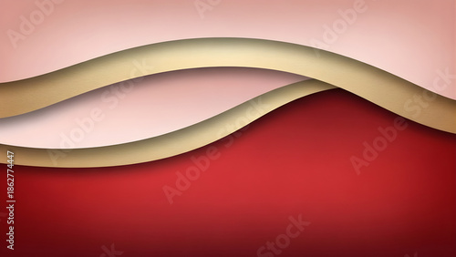 Abstract layered background with flowing red and gold wavy shapes.