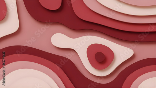 An abstract paper cut-out background in varying shades of red and pink.