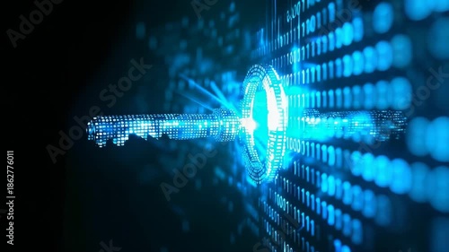 Wallpaper Mural Glowing Digital Key of Binary Code Cybersecurity and Data Protection with Blue Light, Futuristic Design, and Secure Atmosphere Torontodigital.ca