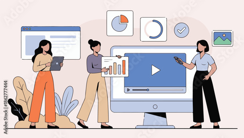 Digital marketing and content creation team analyzing data