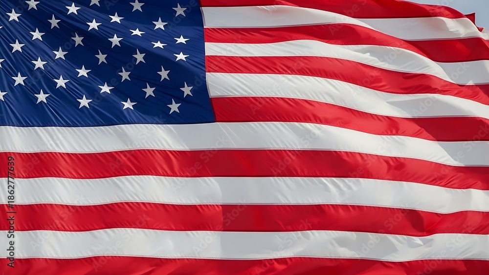 Fototapeta premium American flag waving in the wind with stars and stripes on a clear day whit background