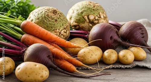 Fresh Vegetables on Wooden Table Top.