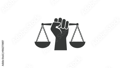 Fist holding balance scale icon symbolizing justice, equality, and human rights