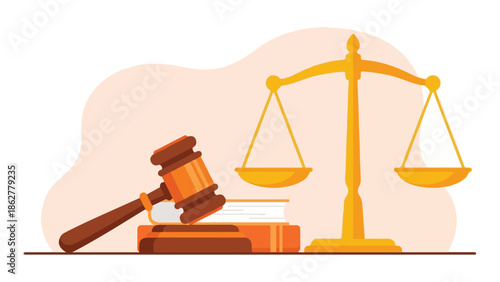 Gavel, Scales of Justice, and Law Books Illustration for Legal Concepts