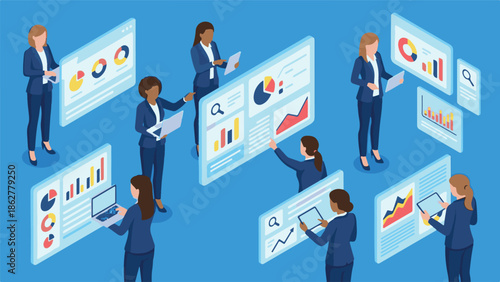 Businesswomen Analyzing Data and Financial Reports with Modern Technology