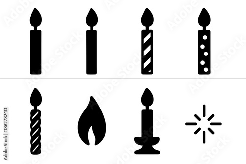 Birthday Candle Icons. Birthday candle set. Filled icon set of Birthday candle set: tall candle, short candle,