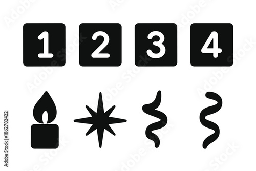 Birthday Numeral Icons. Birthday numeral decor. Filled icon set of Birthday numeral decor: number 1 block,
