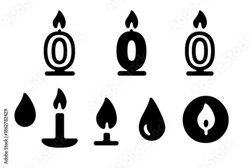 Number Candle Icons. Party number candles. Filled icon set of Party number candles: hollow digit candle,