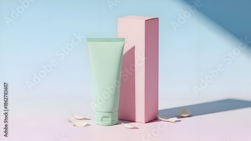 Wallpaper Mural Cosmetic Products on Pastel Background with Shadows. Torontodigital.ca