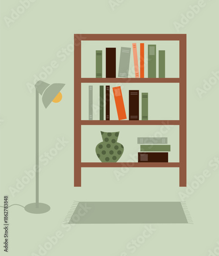 Bookshelf in a simple interior.