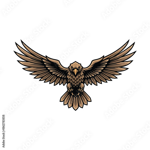 An eagle in flight, soaring through the air with outstretched wings and sharp talons