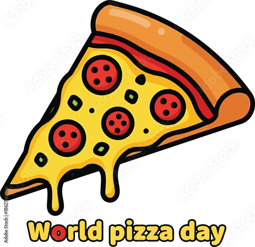 World pizza day celebration slice: delicious pepperoni and cheese with fresh basil