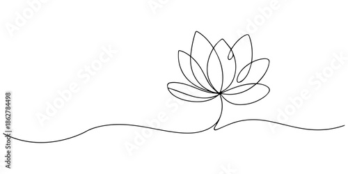 Continuous line drawing of lotus flower .one line  vector illustration  with out background, Continuous one line drawing of a lotus flower with many petals. Drawing of a floral plant with editable pro