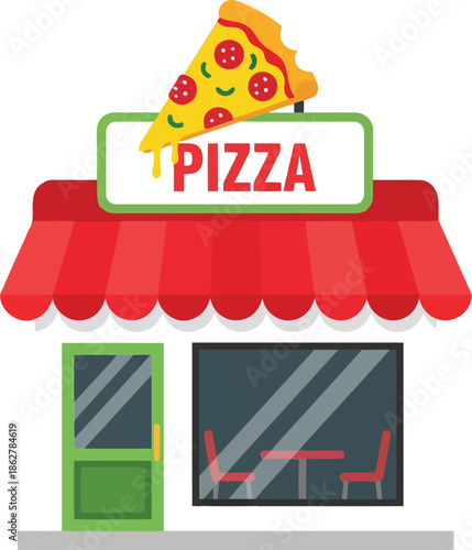 Charming Pizza Shop Front with Bright Colors and Delicious Style