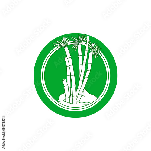 Stylized illustration of sugarcane stalks in a green circle for design