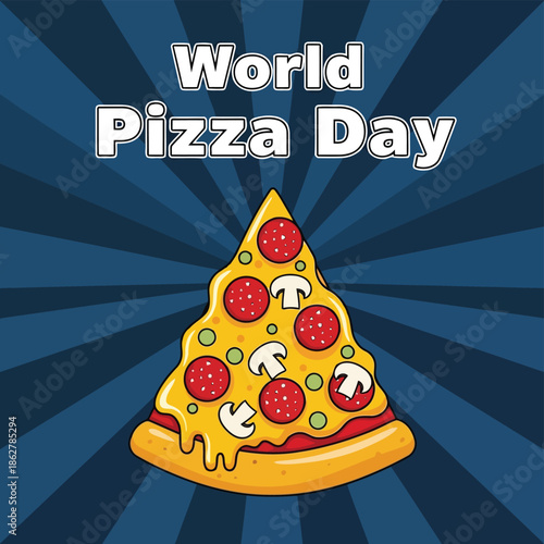 World pizza day celebration slice: delicious pepperoni and cheese with fresh basil