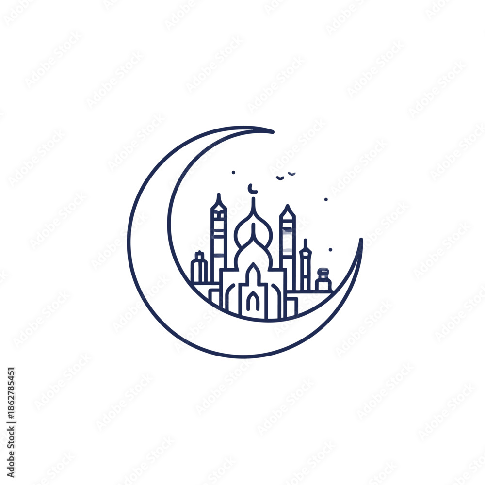 Fototapeta premium Crescent moon and mosque illustration islamic symbol for design and print