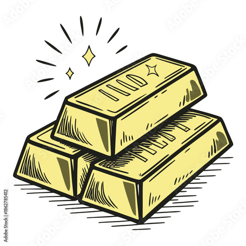 Golden bars stacked with green reflections