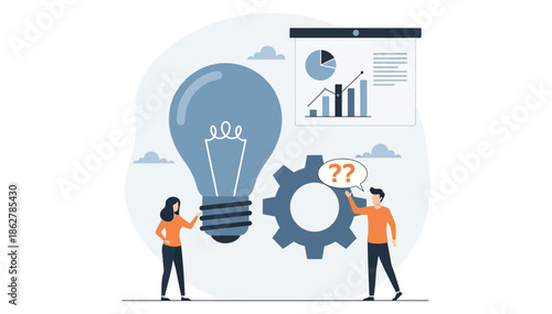 Business professionals collaborating on innovative ideas, analyzing data, and developing strategic solutions