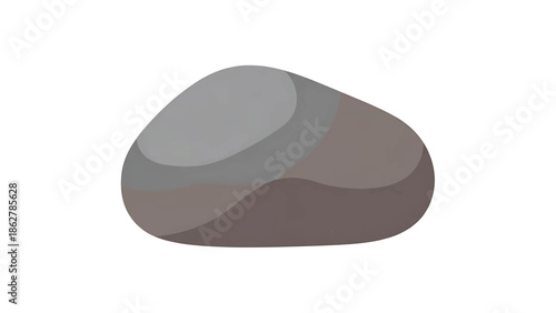 A smoothed, layered stone of varying gray and brown tones is rendered with simple, clean lines, and a slight texture. Its shape is organic