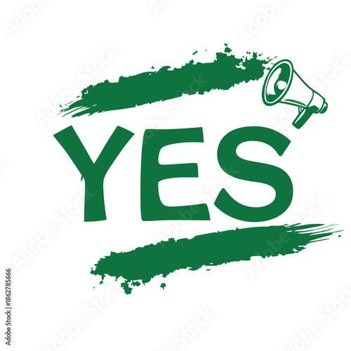 Vibrant green YES text with megaphone icon for business communication